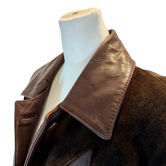 Vintage Di Capra International Brown Leather & Suede Patchwork Coat - Picture 6 of 15